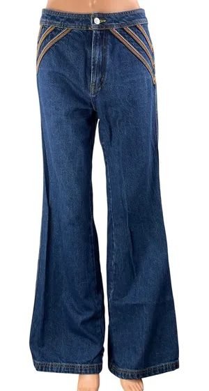 Free People We The Free Over the Rainbow Blue Bootcut Flare Denim Jeans Size 27 thumbnail 1
