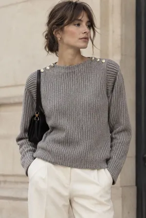 Max Mara Beige Wool Cashmere Ribbed Knit Boat Neck Sweater Quiet Luxury French thumbnail 1