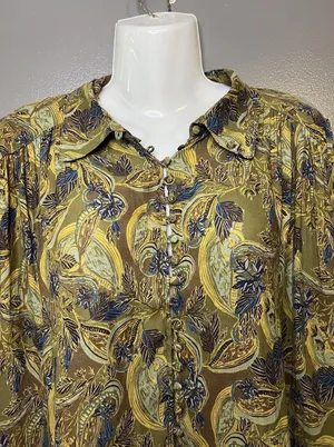 Free People Blouse Womens Medium Multicolor Paisley Balloon Sleeve Tunic Boho thumbnail 1