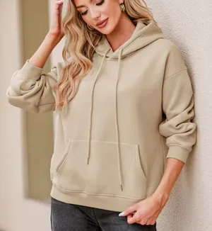 Cupshe‎ Tan Pocket Drawstring Pullover Hoodie Size L thumbnail 1
