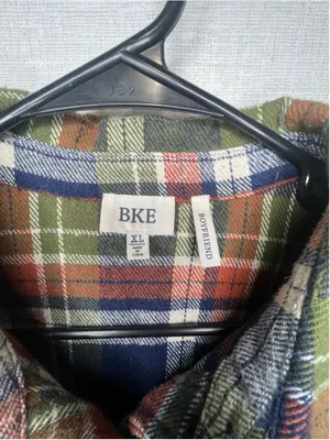 BKE Raw Hem Frayed Hem Plaid Long Sleeve Boyfriend Flannel Shirt Shacket thumbnail 3