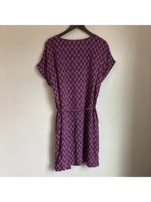 Boden Purple Pink Berry Floral Short Sleeve Belted Dress US 12 Long thumbnail 5