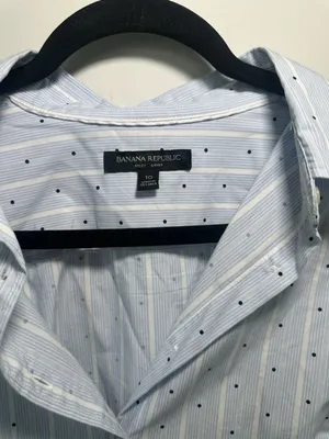 Banana Republic Riley Shirt Size 10 Blue White Striped Polka Dot Long thumbnail 2