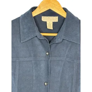 Vintage Norton‎ McNaughton Shirt Jacket Women 8 Blue Faux Suede Button Down thumbnail 4