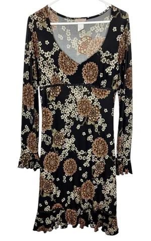 Kona Dress Large Black Floral Grunge Empire Waist Ruffle Y2K Whimsigoth Boho thumbnail 1