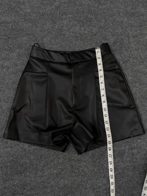 Zara Black Faux Leather high-waisted black tailored pleated shorts thumbnail 3
