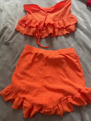SHEIN Orange Ruffle Crop Top & high rise short Set thumbnail 1