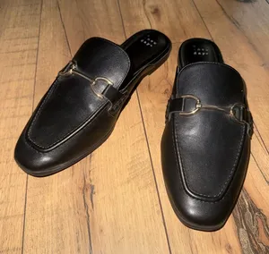 Black loafer mule flats thumbnail 1