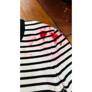 MAJE Black White Striped Gold Button Detail Cardigan Cropped Size 2 FLAWED thumbnail 7