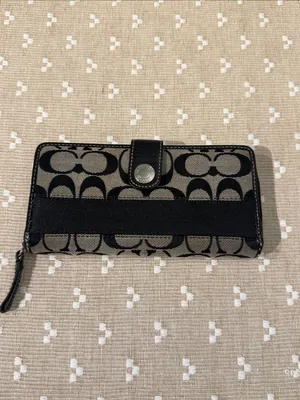 Coach Signature Jacquard‎ Slim Envelope Wallet Black Gray Leather Trim OS thumbnail 2