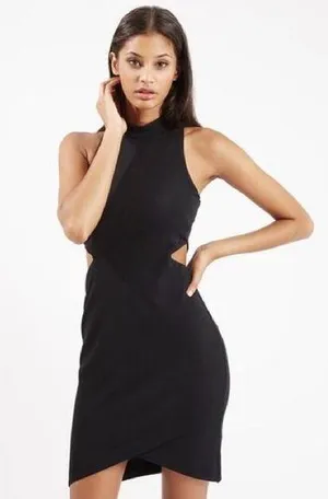 Topshop Cut Out Mini Dress Party Clubbing Large Black LBD US 12 thumbnail 1