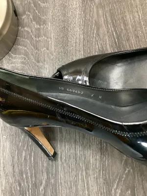 Stuart Weitzman Black Patent Leather Peep Toe Heels Size 7 M thumbnail 5
