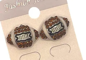 Football Post‎ Earrings Brown Rhinestone thumbnail 2