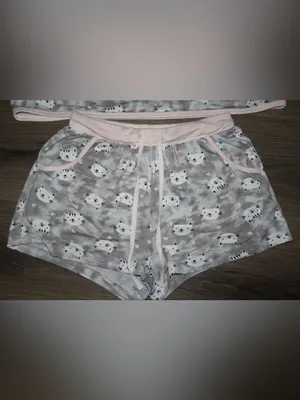 womens Grey Cat Print Short Sleeve Pajama & Shorts Set small thumbnail 3