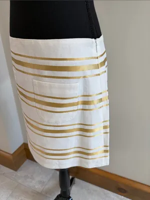 J. Crew White and Gold metallic striped skirt size 6 thumbnail 2