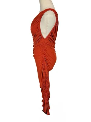 NEW NWT Norma Kamali Diana Gown One Shoulder Ruched Bodycon Maxi Dress Cinnamon thumbnail 4