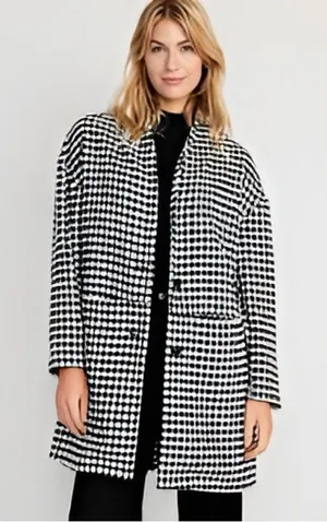 Old Navy Black and White Houndstooth Coat Cardigan Coatigan thumbnail 1