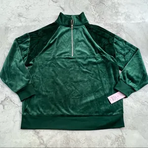 Wild Fable Green‎ Velour 1/2 Zip Sweatshirt Size Medium M thumbnail 1