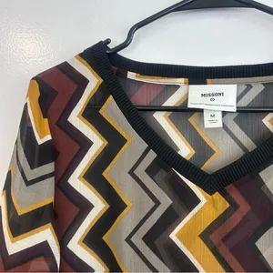 Missoni for Target Zig Zag Brown/Black Pullover V-neck Sheer Blouse Size Medium thumbnail 3