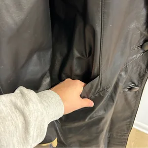 Comint‎ Leather Black Trench Coat Long Duster Jacket Womens Large C5087 Vintage thumbnail 4