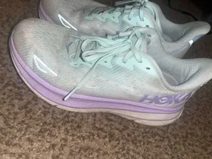 Hoka One One Clifton 8 running shoes in gray & purple #running #athletic thumbnail 3