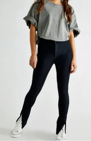 Free People‎ We The Free Black High Rise Skinny Jeans Split Hem Size 24 thumbnail 1
