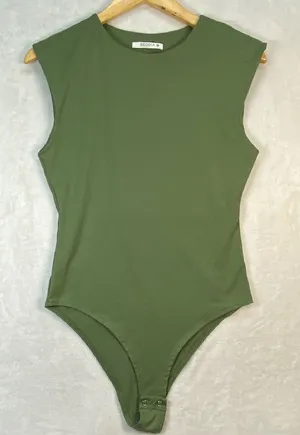 Reoria Bodysuit‎ Olive Green Sleeveless Muscle Tank Top Casual Size M thumbnail 1