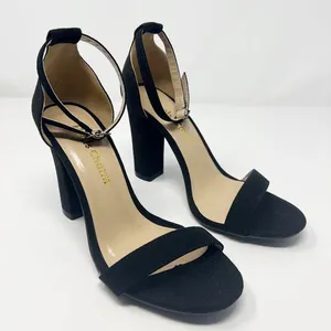 Heels Charm Faux Suede Black Heel Sandals Size 6.5 thumbnail 1