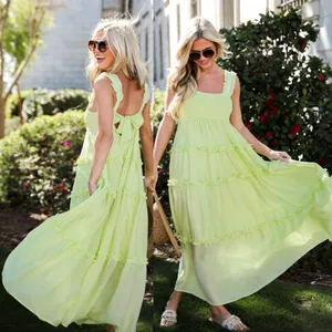 LUSH Lime Green Smocked Tiered Ruffled Maxi Dress SMALL thumbnail 4