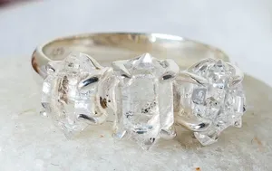 Silver Raw Herkimer Diamond Crystal Rustic Cottage Size 3.75 Dainty Jewelry Ring thumbnail 1