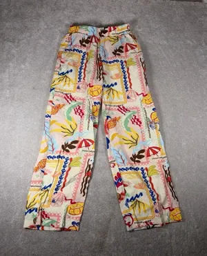 ellison printed‎ flowy wide leg pants fruit resort rayon nylon Pockets m thumbnail 1