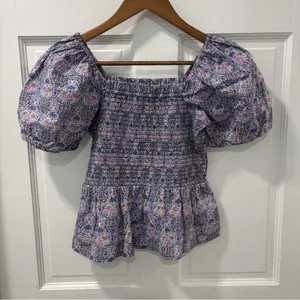 J.Crew Women’s Smocked Square Neck Puff Sleeve Top Size M Liberty Fabric Floral thumbnail 2