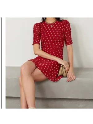 Reformation Bard Floral-Print Crepe Mini Dress in Red Women’s size 6 thumbnail 16