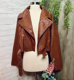 NEW Crocodile Moto Jacket Brown thumbnail 1