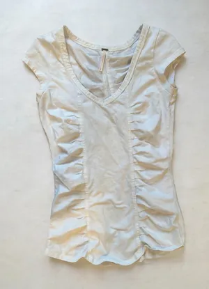 Free People Women's White Ruched V-Neck Short Sleeve Blouse Top SP thumbnail 1
