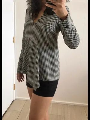 NEW ZARA Gingham blouse top Long Sleeve Size MEDIUM Career work thumbnail 3
