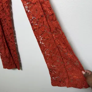 Bebe Women Embroidered Pants 2 Rust Orange‎ Floral Lace High Rise Flare Leg thumbnail 4