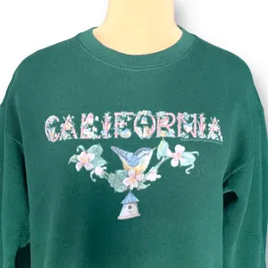 Vintage 90s California Hummingbird Floral Hunter‎ Green Crewneck Sweatshirt XL thumbnail 2