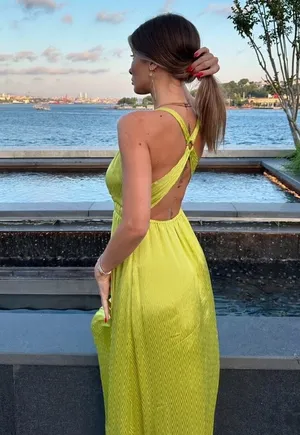 Zara maxi long bohemian lime lemon yellow summer wedding vacation casual thumbnail 3