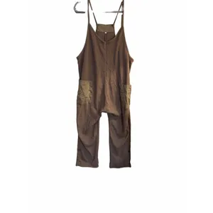 NEW Waffle Knit Jumpsuit Loose Spaghetti Strap Overalls XL thumbnail 4
