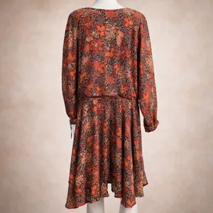 Free People Teegan Mini Dress Red Floral V Neck Boho Festival L 12 Spring Summer thumbnail 3