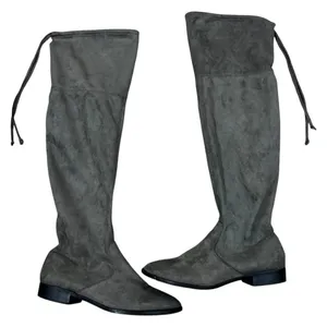 Womens Over The Knee Solid Boots Gray Boho Faux Suede Tie Back Size 8.5 thumbnail 1