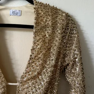 Oh Polly Arlowe Embellished Cowl-Neck Mini Dress in Gold Size 2 New thumbnail 6