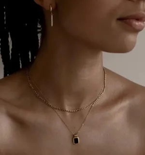 Onyx Necklace, Gold Layers Necklace, Gold Chain Necklace thumbnail 1