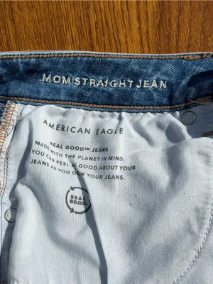 American Eagle Mom Straight Jeans Women 12 Short Blue Plaid Stretch thumbnail 9