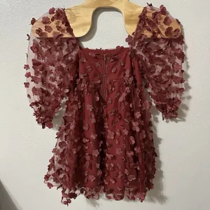 Storia Women's Size Small Square Neck Babydoll Red Floral Appliqué Mini Dress‎ thumbnail 3