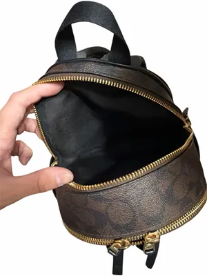 Coach Mini Backpack in Brown Signature Canvas and Black Leather thumbnail 6