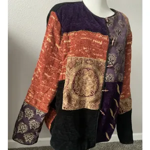 Julia Kim Women's Embroidered‎ Purple Gold Boho hippie Patchwork Jacket Size L thumbnail 2