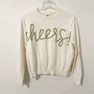 QUEEN OF SPARKLES Cheers Sweater in Ivory Gold Size XS thumbnail 2