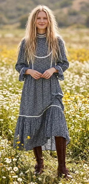 Free People Prairie Cottage Meadows Amaryllis Floral Print Maxi Dress Size 12 thumbnail 1